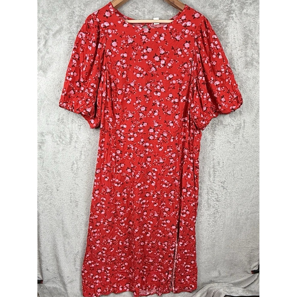 Old Navy Floral Puff Sleeve Maxi Dress Women 4X Red‎ Smocked Country Cottagecore